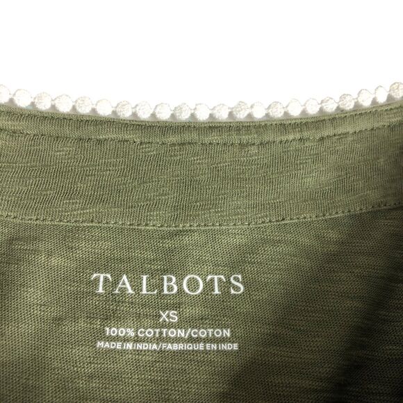 Talbots Top Womens XS Green Embroidered Tunic Split Neck 3/4 Sleeve Tassel Boho - Picture 6 of 11
